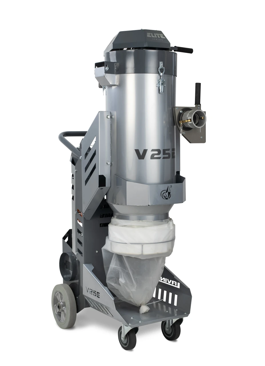 25E VACUUM; 1PH X 230V; 19.5AMPS; 4.9HP/3.6KW; 386CFM; 100.4 WATER LIFT, D63 (63MM/2.5IN) X 10M/32FT ANTI STATIC MAIN HOSE; CAMLOCK; LONGOPAC; 1 CONIC