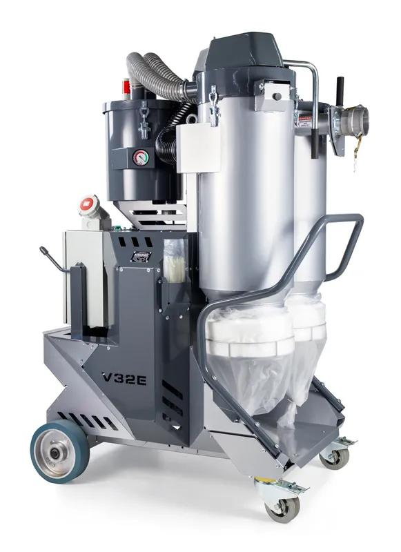 32E VACUUM WITH AUTOMATIC SELF CLEANING, 3PH X 230V, 30.4AMPS; 11.5HP/8.6KW1 CONICAL AND 2 HEPA H13 FILTER; D50 (50MM/2IN) HOSE AND FLOOR TOOL KIT