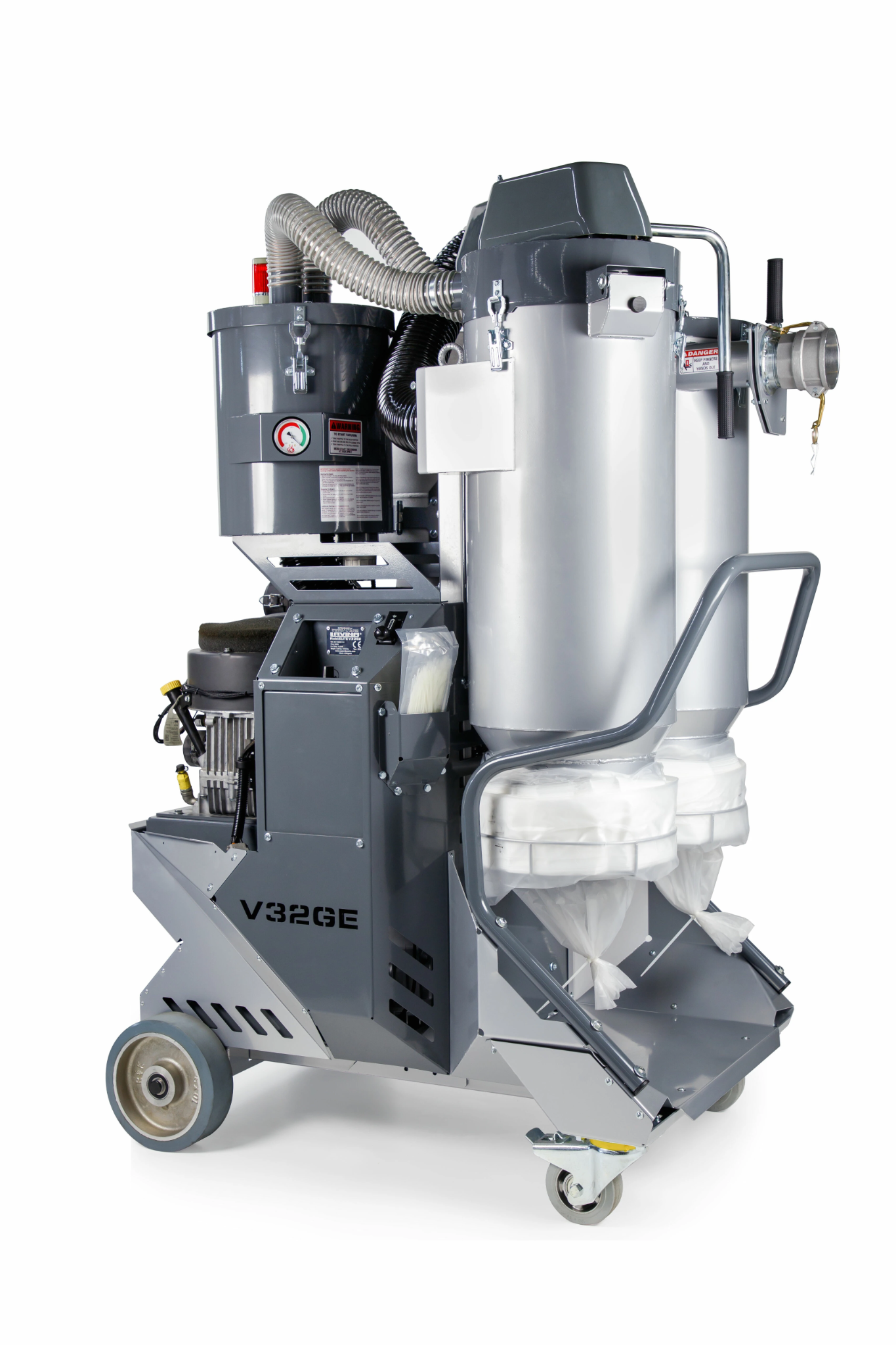 32GE VACUUM, 603CC KAWASAKI ENGINE ;490CFM, 112.5 WATER LIFT, D75 (75MM/3IN) X 10M/32FT ANTI STATIC MAIN HOSE; CAMLOCK; LONGOPAC; 1 CONICAL AND 2 HEPA